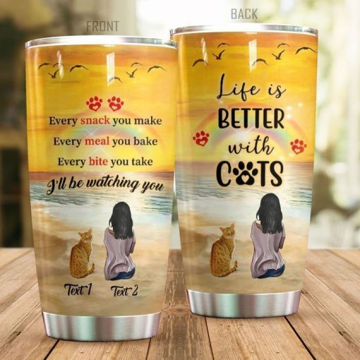 Life Is Better With Cat Personalized Gift For Lover Day Travel Tumbler