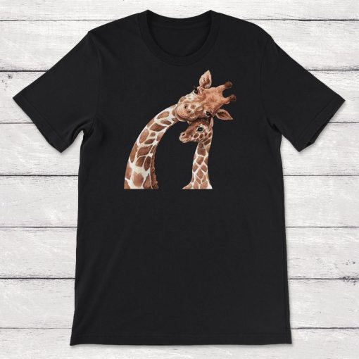 Mother And Baby Animals Watercolor Giraffe Mom And Giraffe Baby Unisex T-Shirt