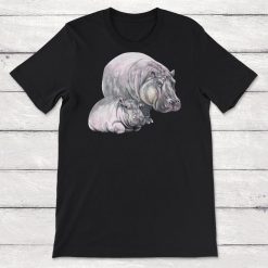 Mother And Baby Animals Watercolor Hippo Mom And Hippo Baby Hippopatamus Unisex T-Shirt