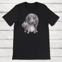 Mother And Baby Animals Watercolor Hippo Mom And Hippo Baby Unisex T-Shirt