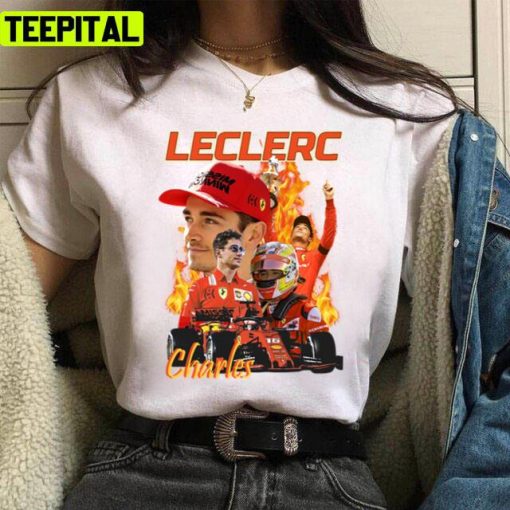 Nascar Portrait Of Charles Leclerc Fire Design Unisex T-Shirt