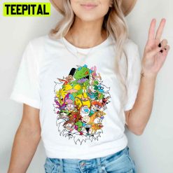 Nickelodeon Characters Bursting Through Unisex T-Shirt