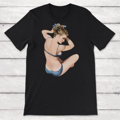 Pinup Girl Clipart Pin Up Girls Blue Polka Dot Bikini Unisex T-Shirt