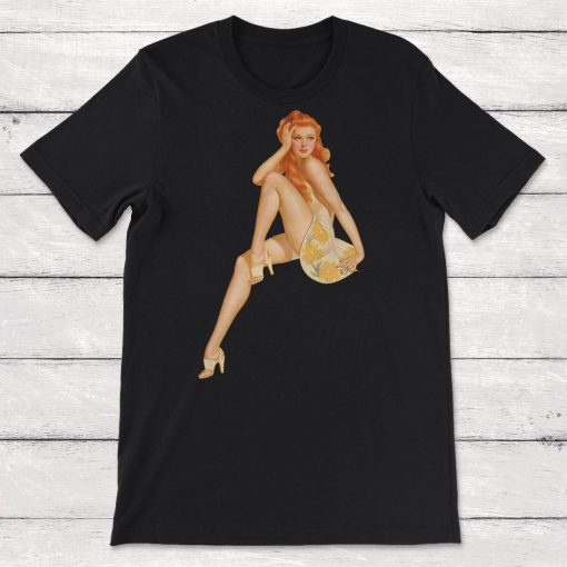 Pinup Girl Clipart Pin Up Girls Yellow Flowers Skirt Unisex T-Shirt