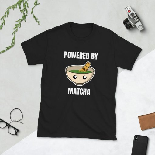 Powered By Matcha Green Tea Boba Bubble Milk Tea Lover Asian Food Foodie Funny Pun Gift Idea Birthday Present Short-Sleeve Unisex T-Shirt