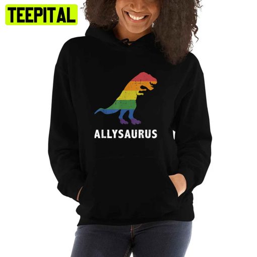 Pride Allyship Allysaurus Dinosaur In Rainbow Flag For Ally Lgbt Pride Unisex T-Shirt