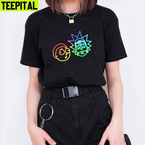 Rainbow Rick And Morty Heads Neon Unisex T-Shirt