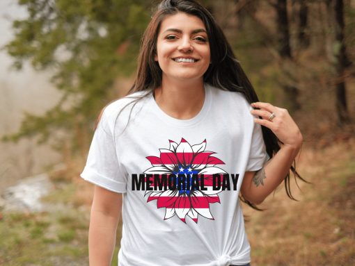 Sunflower American Flag Memorial Day Unisex T-Shirt