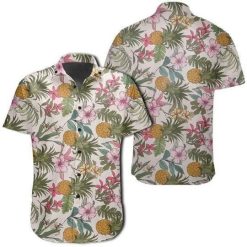 Tropical Pineaapple Hawaiian Graphic Print Short Sleeve Hawaiian Casual Shirt N98