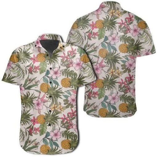 Tropical Pineaapple Hawaiian Graphic Print Short Sleeve Hawaiian Casual Shirt N98