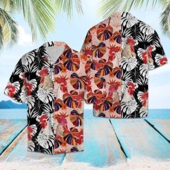 Tropical Rooster Floral Hawaiian Graphic Print Short Sleeve Hawaiian Casual Shirt N98