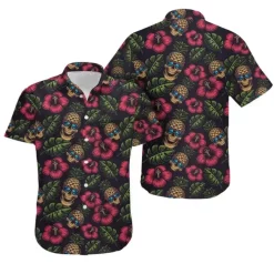 Tropical Skull Hawaiian Graphic Print Short Sleeve Hawaiian Shirt N98