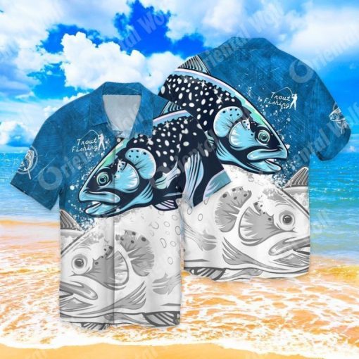 Trout Fishing Ocean For men And Women Graphic Print Short Sleeve Hawaiian Casual Shirt Y97