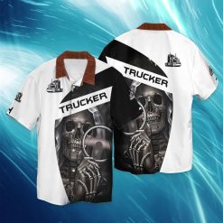 Trucker Skull For Men And Women Graphic Print Short Sleeve Hawaiian Casual Shirt Y97