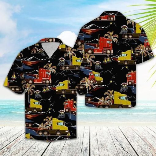 Trucker Vacation Hawaiian Graphic Print Short Sleeve Hawaiian Shirt N98