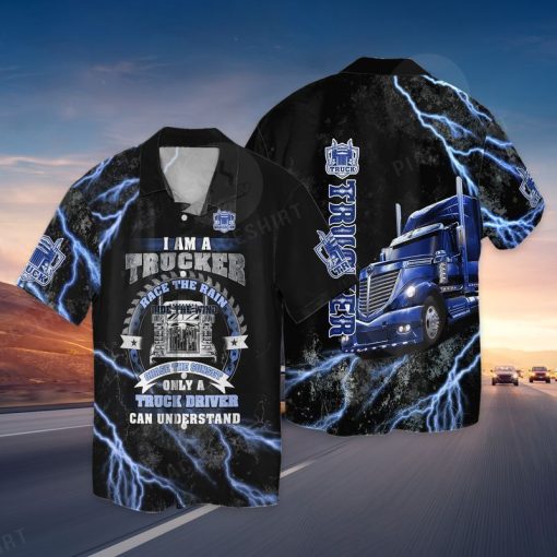 Trucks Drive I Am A trucker Race The Rain Chase The Sunset Only A Truck Driver Can Understand Graphic Print Short Sleeve Hawaiian Casual Shirt Y97