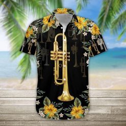 Trumpet Musical Instrument Hawaiian Graphic Print Short Sleeve Hawaiian Casual Shirt N98