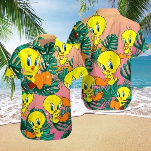 Tweety Bird Hawaiian Graphic Print Short Sleeve Hawaiian Casual Shirt N98