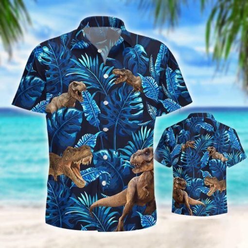 Tyrannosaurus Rex Tropical Hawaiian Graphic Print Short Sleeve Hawaiian Shirt N98