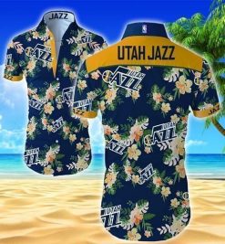 Utah Jazz Hawaiian Graphic Print Short Sleeve Hawaiian Casual Shirt N98