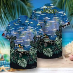 Vintage Jeep Car Tropical Summer Hawaiian Graphic Print Short Sleeve Hawaiian Shirt N98