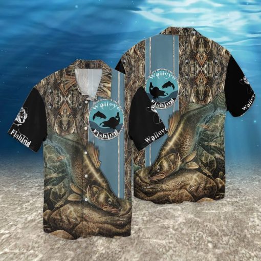 Walleye Fishing For men And Women Graphic Print Short Sleeve Hawaiian Casual Shirt Y97