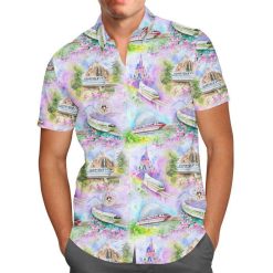 Watercolor Disney Monorail For men And Women Graphic Print Short Sleeve Hawaiian Casual Shirt Y97