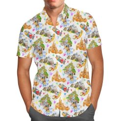 Watercolor Disney Parks Trains And Drops For men And Women Graphic Print Short Sleeve Hawaiian Casual Shirt Y97