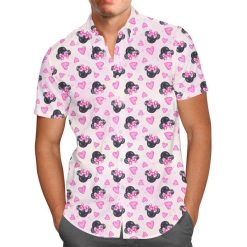 Watercolor Minnie Mouse In Pink Disney For men And Women Graphic Print Short Sleeve Hawaiian Casual Shirt Y97