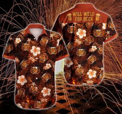 Welder Will Weld For Beer Hawaiian Graphic Print Short Sleeve Hawaiian Casual Shirt N98