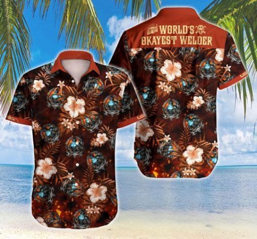 Welder Worlds Okayest Hawaiian Graphic Print Short Sleeve Hawaiian Casual Shirt N98