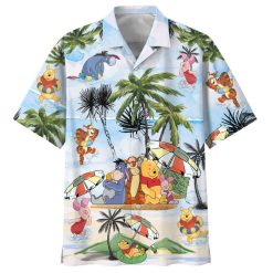 Winnie The Pooh And Friend Hawaiian Graphic Print Short Sleeve Hawaiian Casual Shirt L98