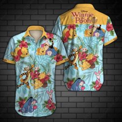 Winnie The Pooh Hawaiian Graphic Print Short Sleeve Hawaiian Casual Shirt N98