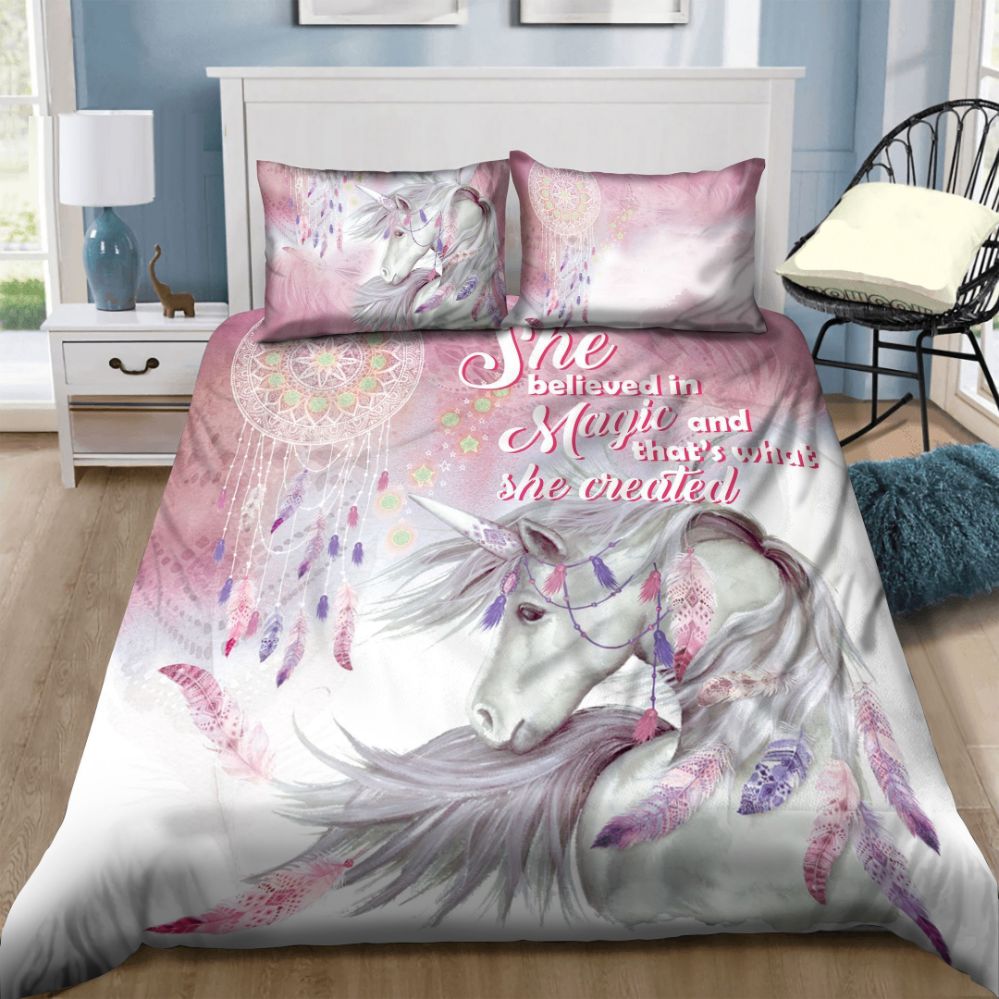 3D Unicorn She Believed In Magic And That What She Created Cotton Bedding Sets