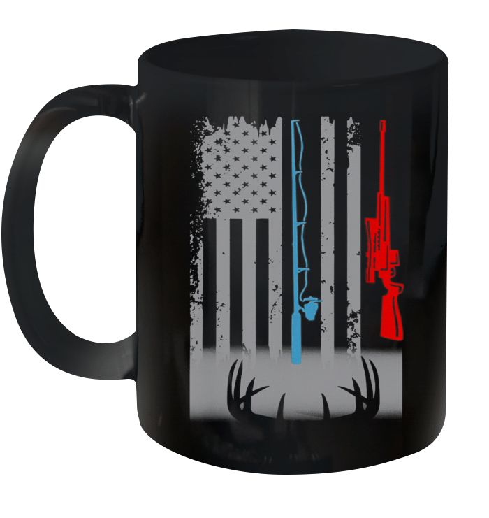 4th Of July Independence Day Fishing Rod Hunting Rifle American Flag Premium Sublime Ceramic Coffee Mug Black