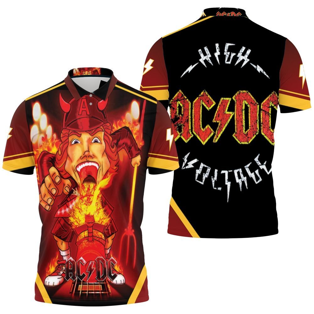 Acdc Angus Young Devil Flaming Train Polo Shirt All Over Print Shirt 3d T-shirt