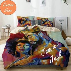African American Exotic Lovers Personalized Custom Name Bedding Set