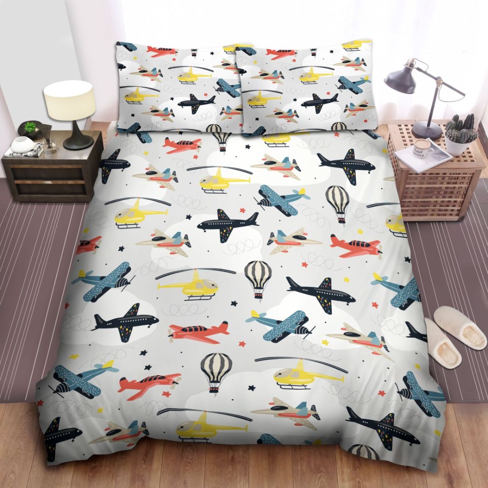 Airplanes With Hot Air Balloons Cotton Bedding Sets