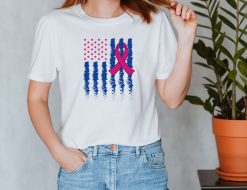 American Flag Breast Cancer Ribbon Support Unisex T-Shirt