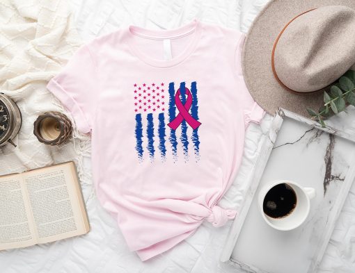 American Flag Breast Cancer Ribbon Support Unisex T-Shirt