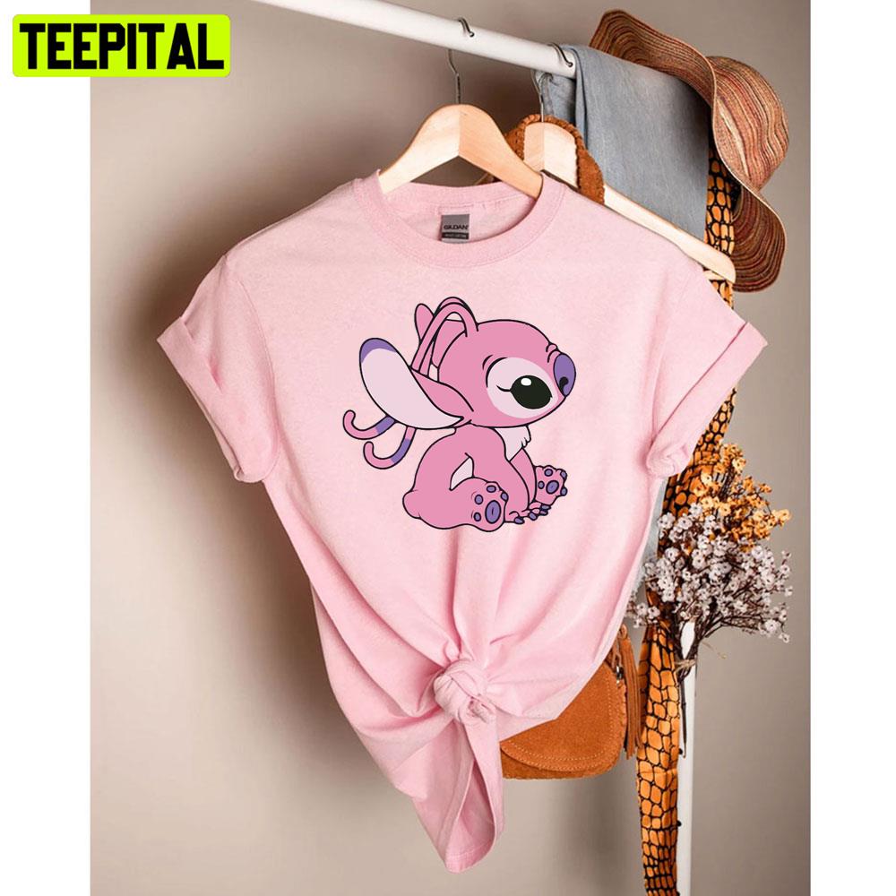 DISNEY Angel Stitch - T-shirt rose pour dormir, manches courtes