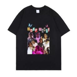 Asap Rocky Rap Tee Black Oversized With Butterfly Graphic Unisex T-Shirt