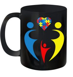 Autism Awarness Family Trio Heart Puzzle Premium Sublime Ceramic Coffee Mug Black
