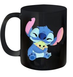 Baby Stitch Hug Baby Yoda Ceramic Mug Black