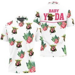 Baby Yoda Hugging Flamingos Seamless Tropical Leaves Lotuses On Black Polo Shirt All Over Print Shirt 3d T-shirt