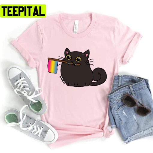 Blob Cat Black Pan Pride Month Lgbtq+ Support Unisex T-Shirt