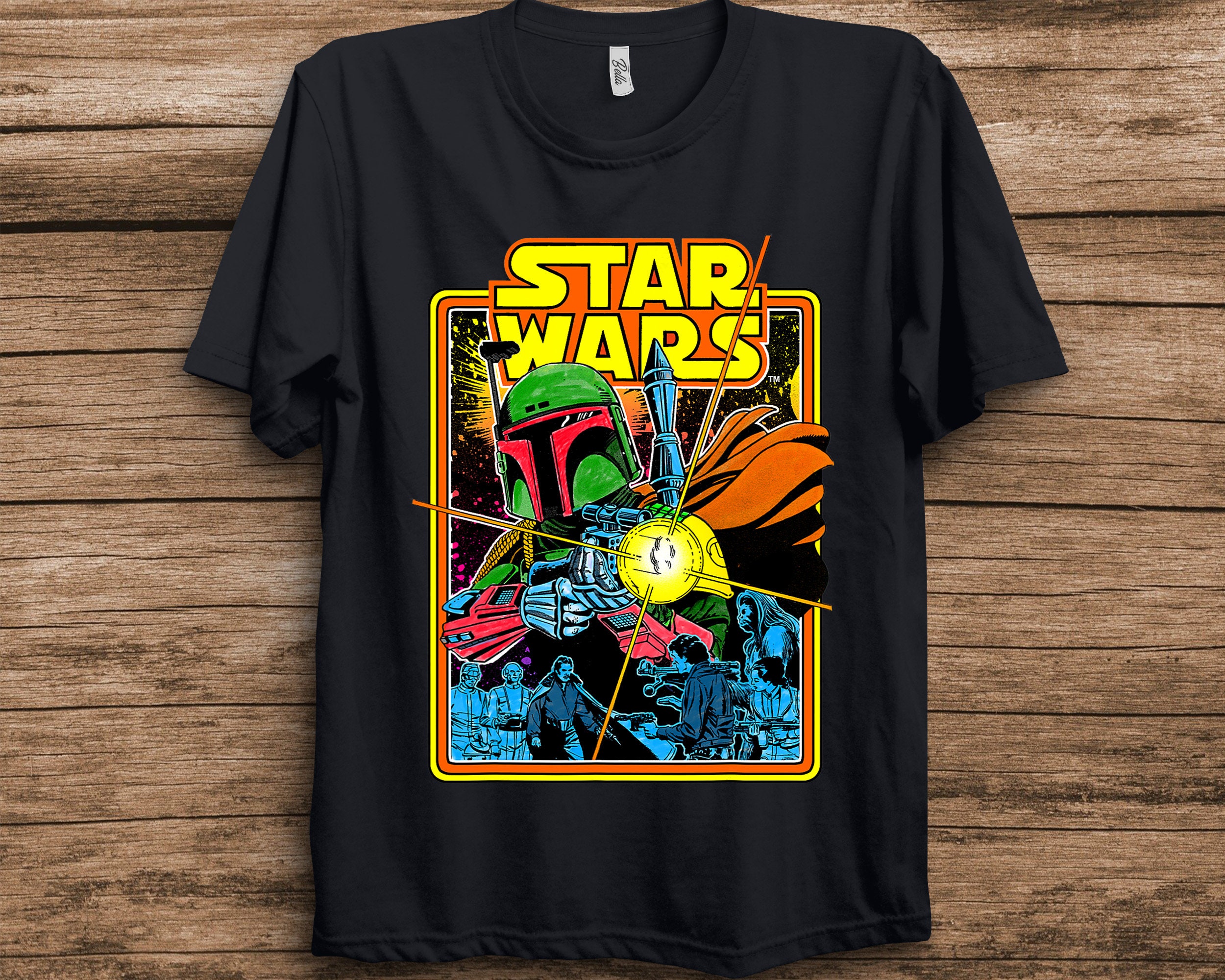 Boba Fett Fires Star Wars Bright Classic Neon Poster Art Graphic Portrait Lover Unisex T-Shirt