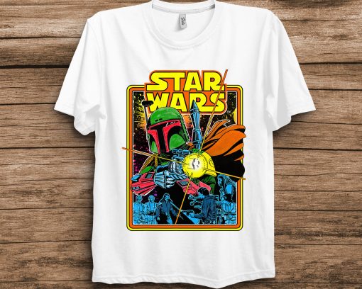 Boba Fett Fires Star Wars Bright Classic Neon Poster Art Graphic Portrait Lover Unisex T-Shirt