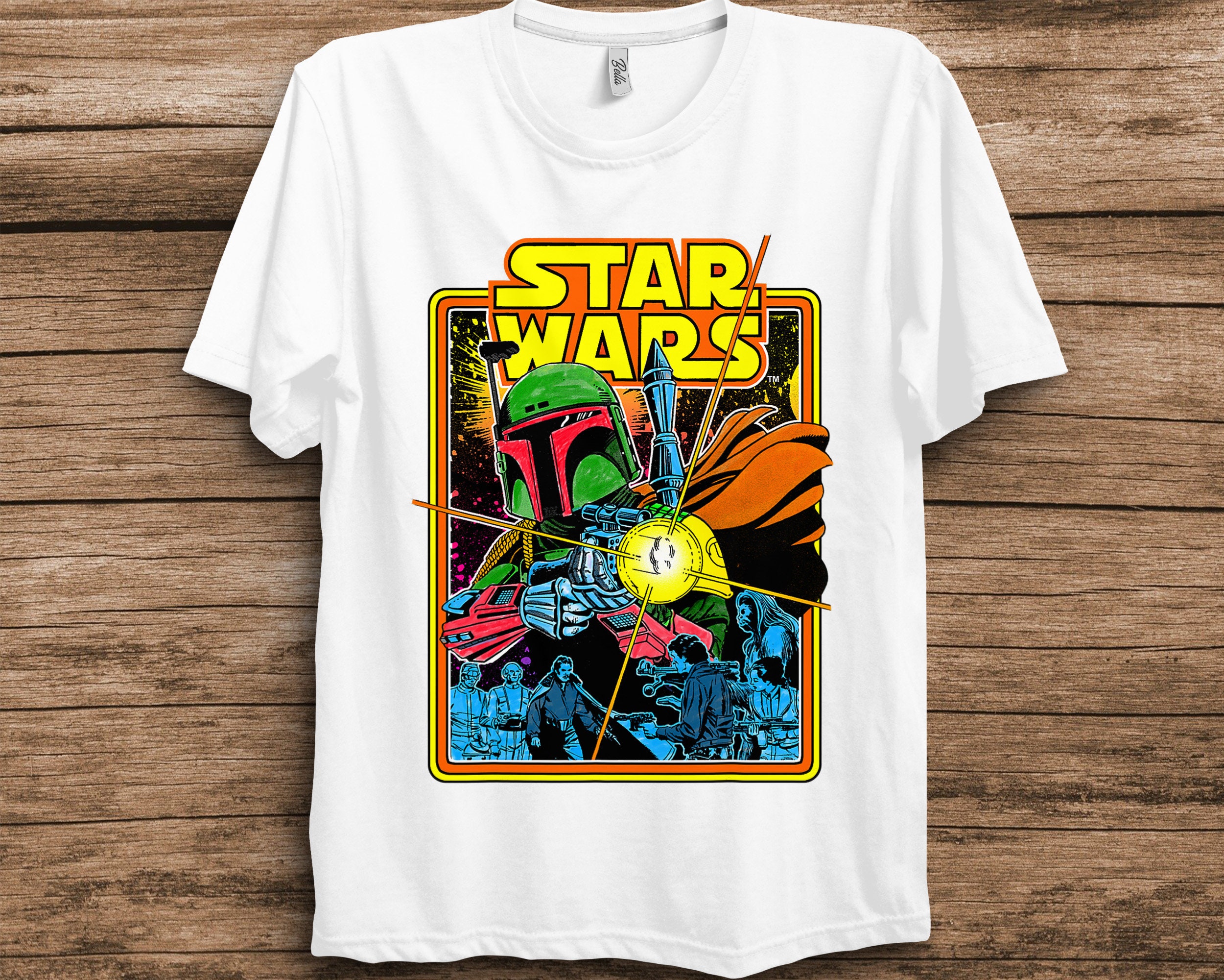 Boba Fett Fires Star Wars Bright Classic Neon Poster Art Graphic Portrait Lover Unisex T-Shirt