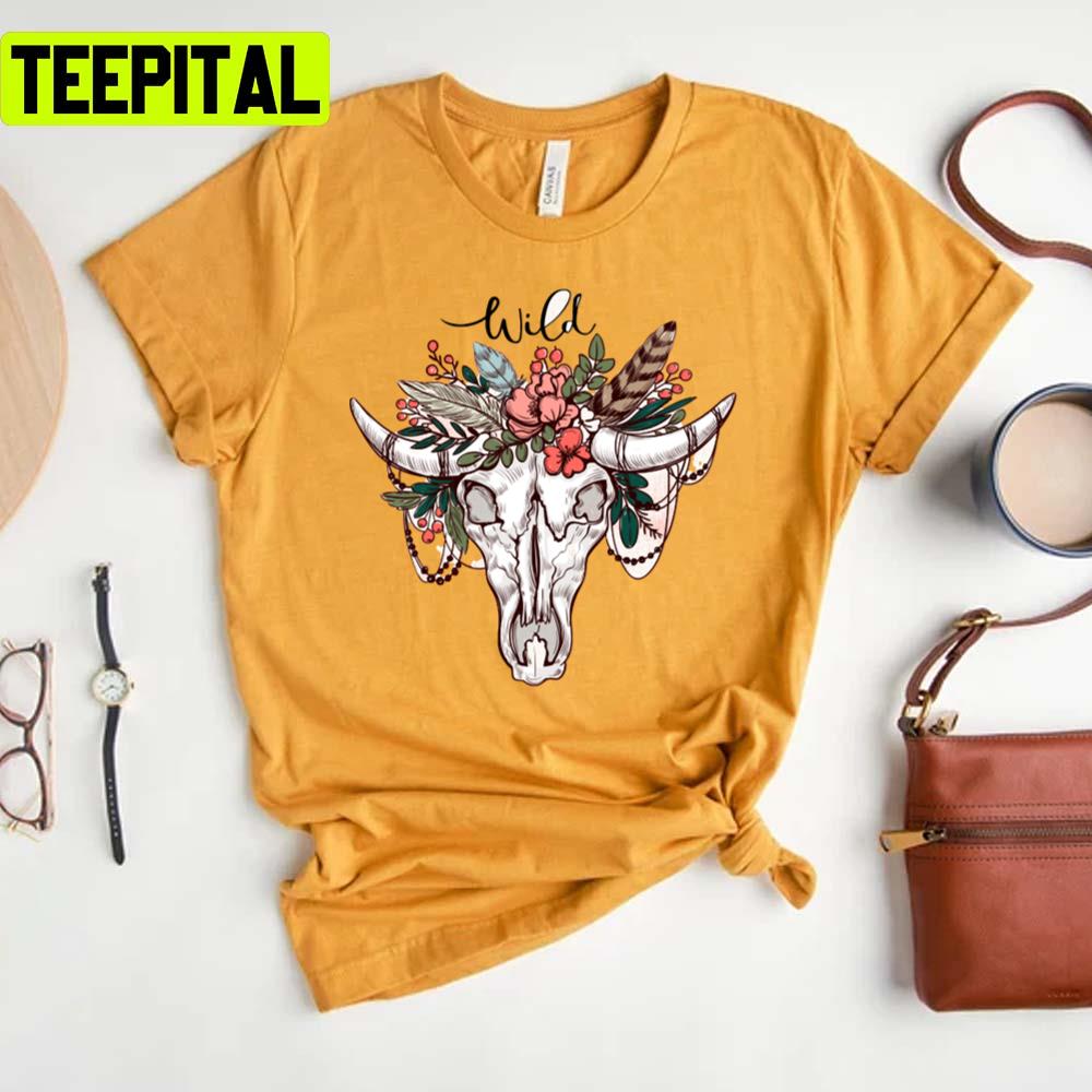 Boho Buffalo Skull Wild Art Unisex T-Shirt